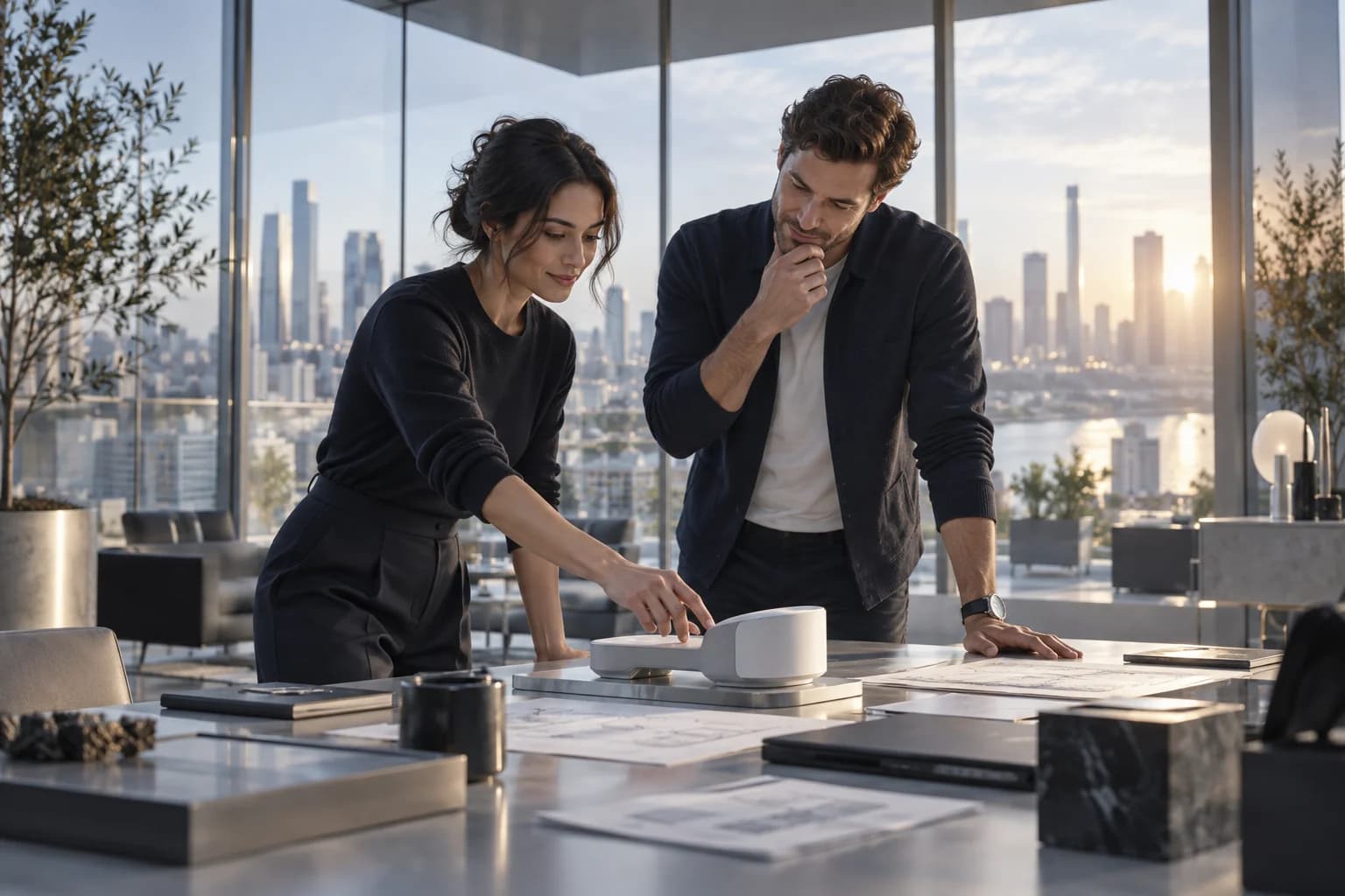 Two founders exploring a new product prototype
